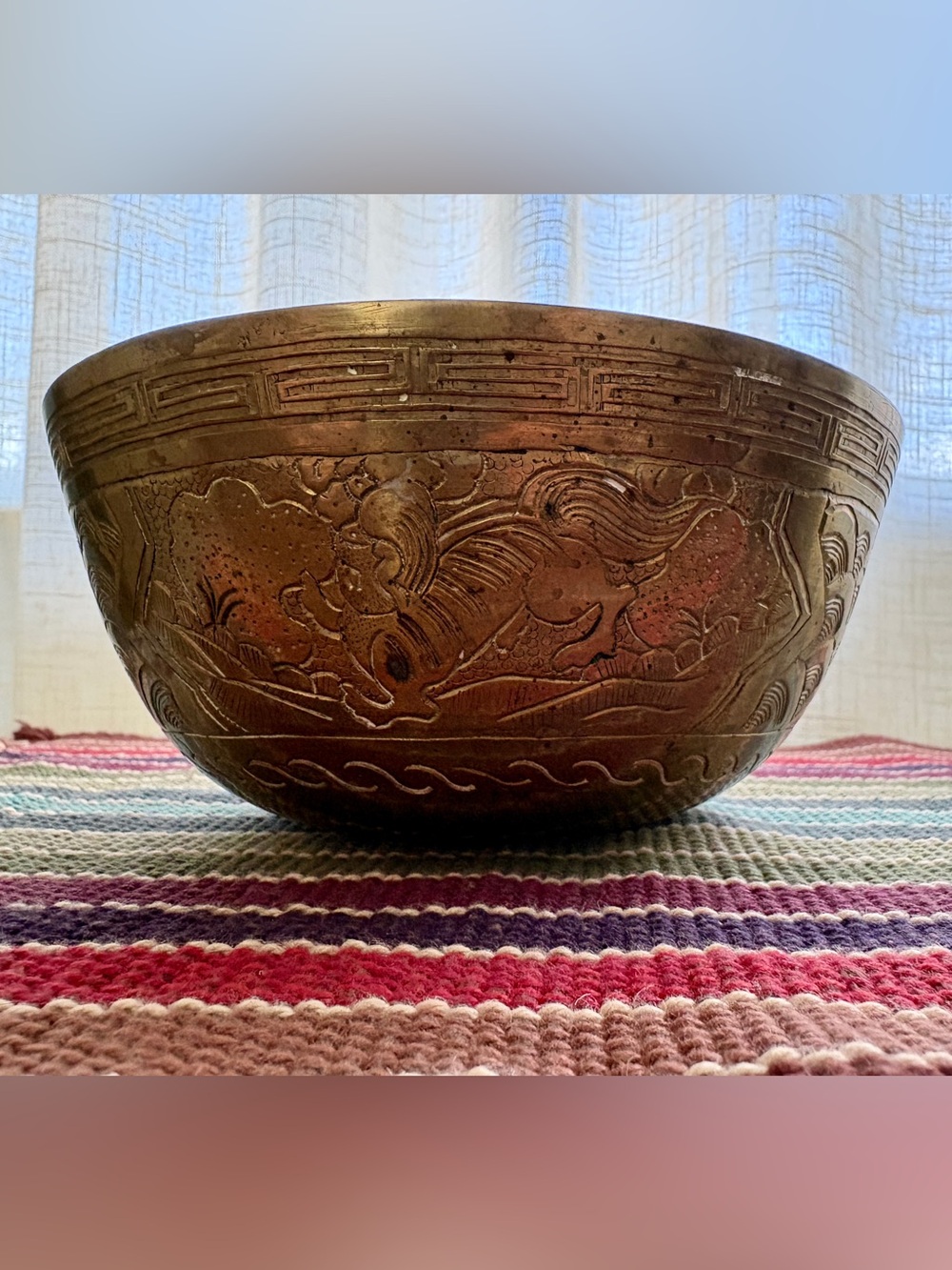 Vintage Chinese Brass Bowl Plain Smooth Interior Da Ming Mark